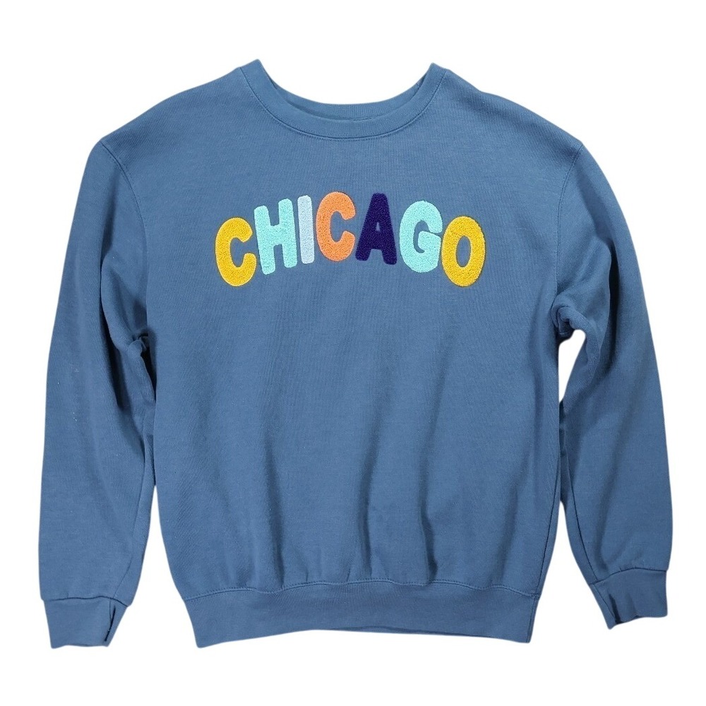 New‎ York Popular Chicago Sweatshirt Unisex L Blue Excellent Vintage Graphic
